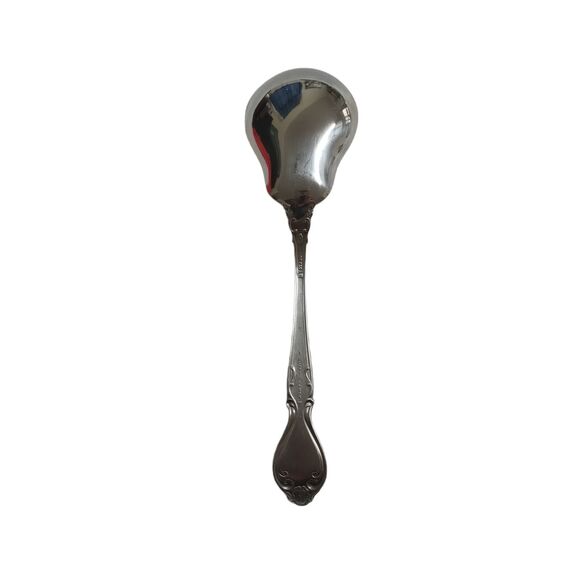 Vintage Lyons Queens Fancy Sugar Spoon Stainless Steel 6" Satin Black Accent 70s - Picture 10 of 13